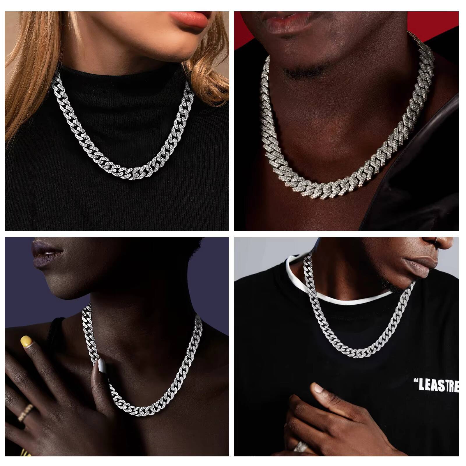 Huiyue Moissanite Cuban Link Chain Necklace Mens Hip-hop Necklace Hip Hop Jewelry Making Accessories