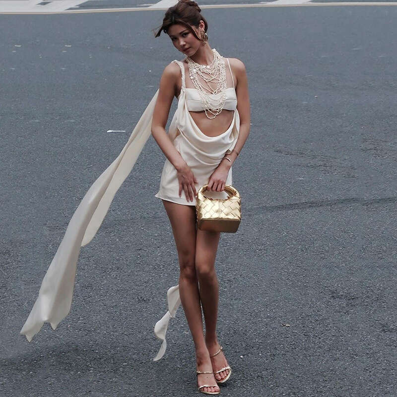 2024 Autumn New Women's Solid Color Slim Street Fashion Strap Sexy Backless Dress f38