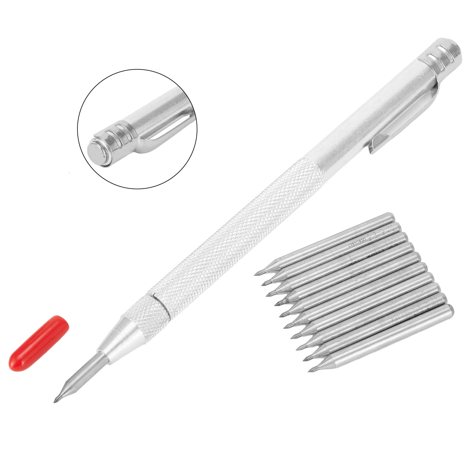 Carbide Tip Scriber With 10pcs Aluminium Pen Scriber Engraving Pen Ceramics Glass Shell Metal Construction Marking Tool