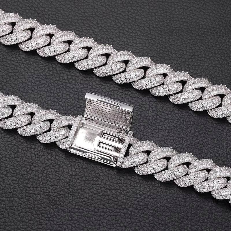 Customized Fashion 19mm Sterling Silver Iced Out VVS Moissanite Diamond Cuban Chain with GRA for Hiphop Jewelry Gift
