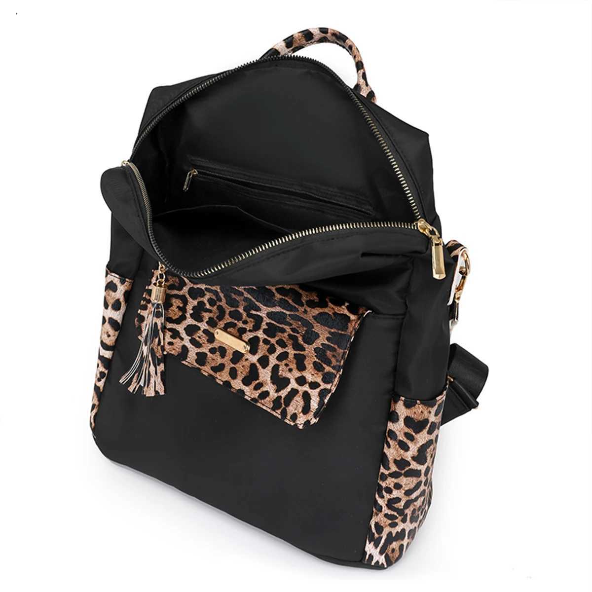 Leopard Print Backpack Fi Crossbody Bag Large Capacity Quilted Multiple Pockets Adjustable Strap Zipper for Back To School Y250724