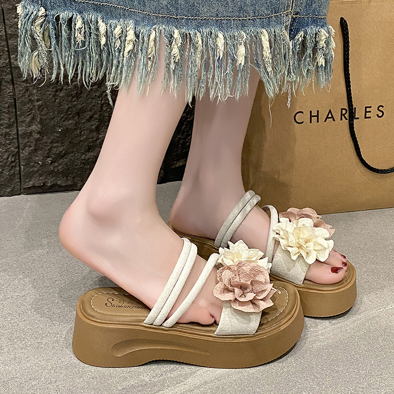 Ddmysports Trendy Thick Soled Platform Summer New Korean Fashion Mesh Pleated Petite High Heeled Sandals For Women Outdoor Shoes