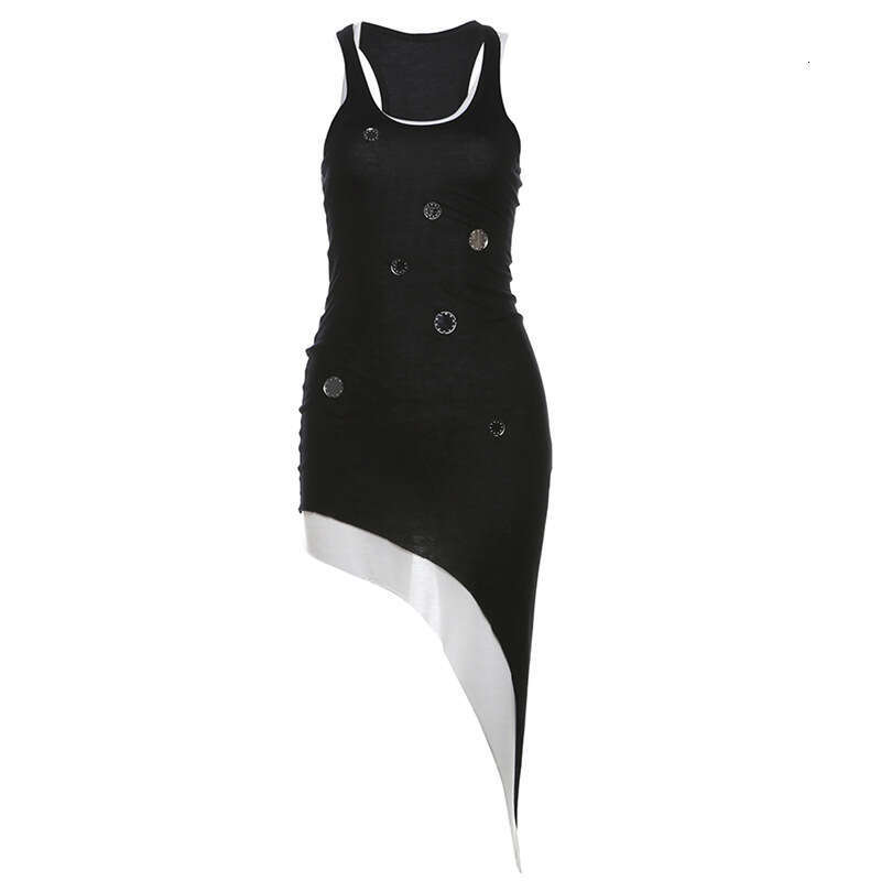 2024 Summer New Women's Solid Color Slim Fashion U-Neck Sleeveless Two-Piece Dress 7a5