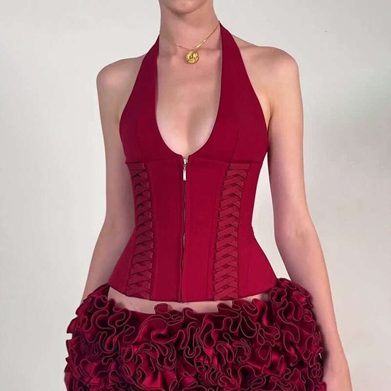 INS Style 2025 Spring New Women's Solid Color Slim Street Fashion Halter Backless Tank Top 5f9