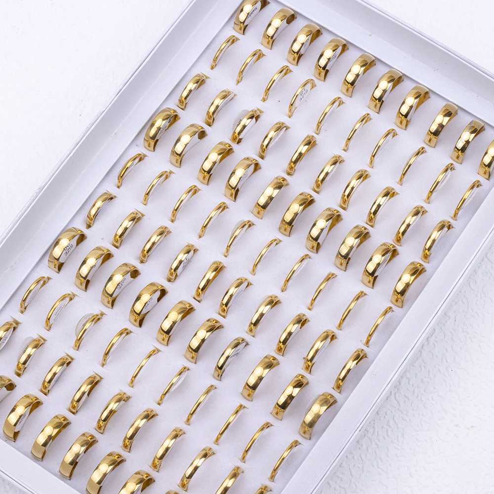 50 pieces/batch wholesale smooth stainless steel rings suitable for men women parties wedding fingers jewelry accessories mixed width 2/4/6mm W250417