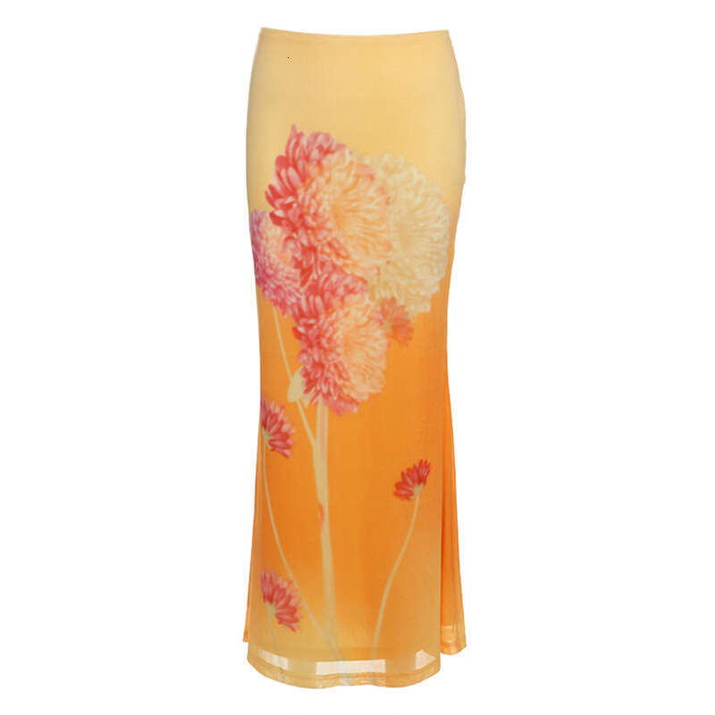 2025 Summer New Style Halter Deep V Sleeveless Top High Waist Slim Fit Printed Skirt Set 04b