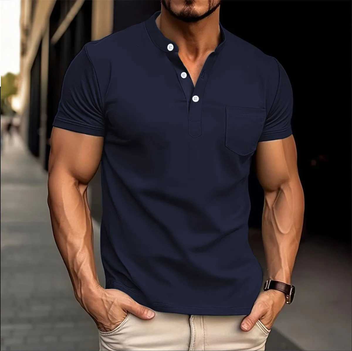 Summer Cross-border Mens New Short-sleeved T-shirt With A Collar Solid-color Short-sleeved T-shirt Top And Polo Shirt XJ250725