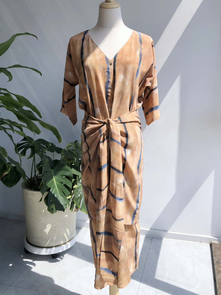 OC 469M80 New SPD Women's Casual Dresses European and American Niche Luxury Dress V-neck Dyed Silk Star River Printing