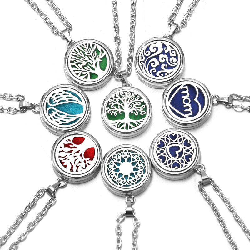 Tree Of Life Hollow Aromatherapy Pendant Essential Oil Necklace 15mm Stainless Steel Luxury Designer Necklace Diffuser Perfume Couple Jewelry