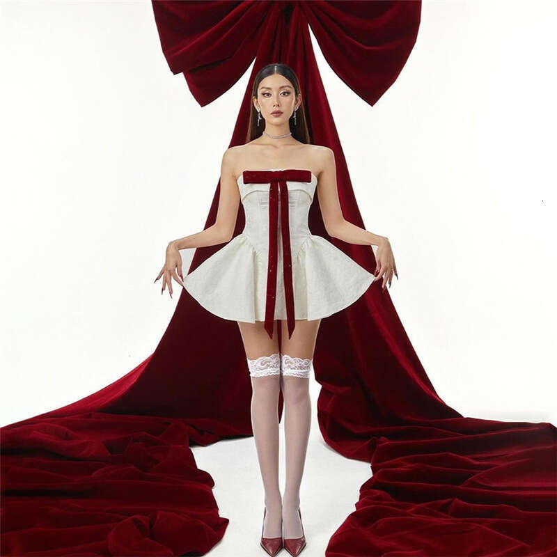 Women's 2024 Autumn New Fashion Sexy Off-Shoulder Strapless High-Waist Dress 12b