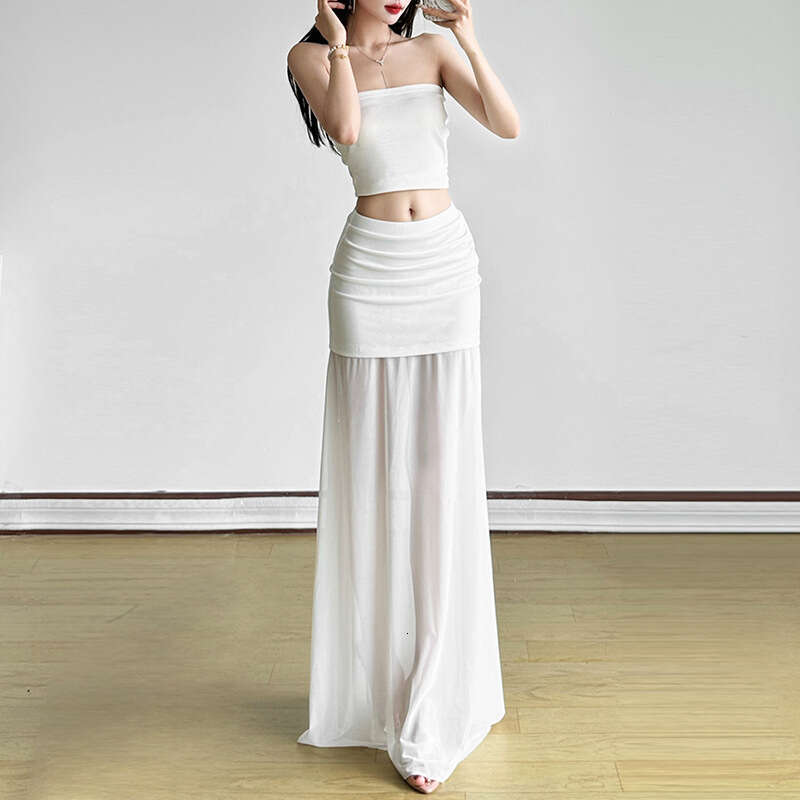 INS Style 2025 Spring New Women's Solid Color Slim Fit Fashion High Waist Mesh Skirt 29a