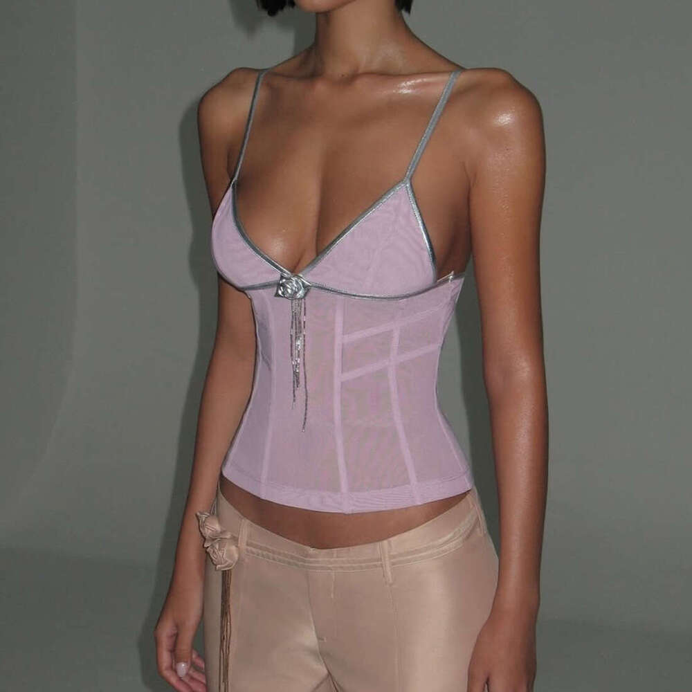 2025 Summer New Hot Girl American Style Pure Desire Sexy Versatile Chest Wrap Waist Cinching Camisole Top Women's Clothing 496