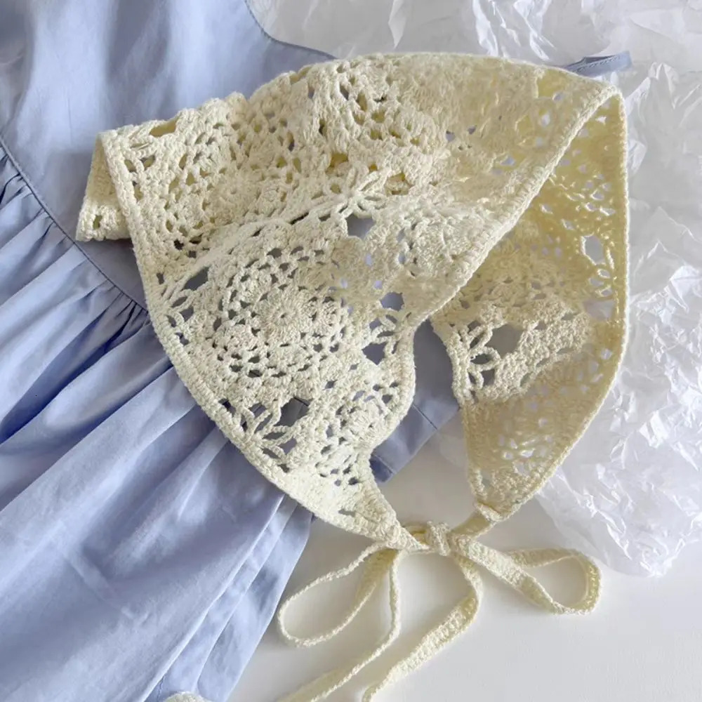 French Style Triangle Scarf Hat Knitted Headscarf Hollow Headband Towel Girl Hair Bands For Summer Travel Po Hair Accessories 250723