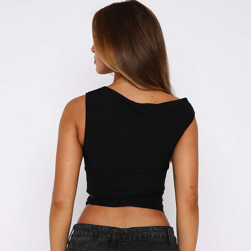 Y25tp144 Women's Summer New Solid Color Asymmetrical Shoulder Metal Ring Personality Slim Vest B5