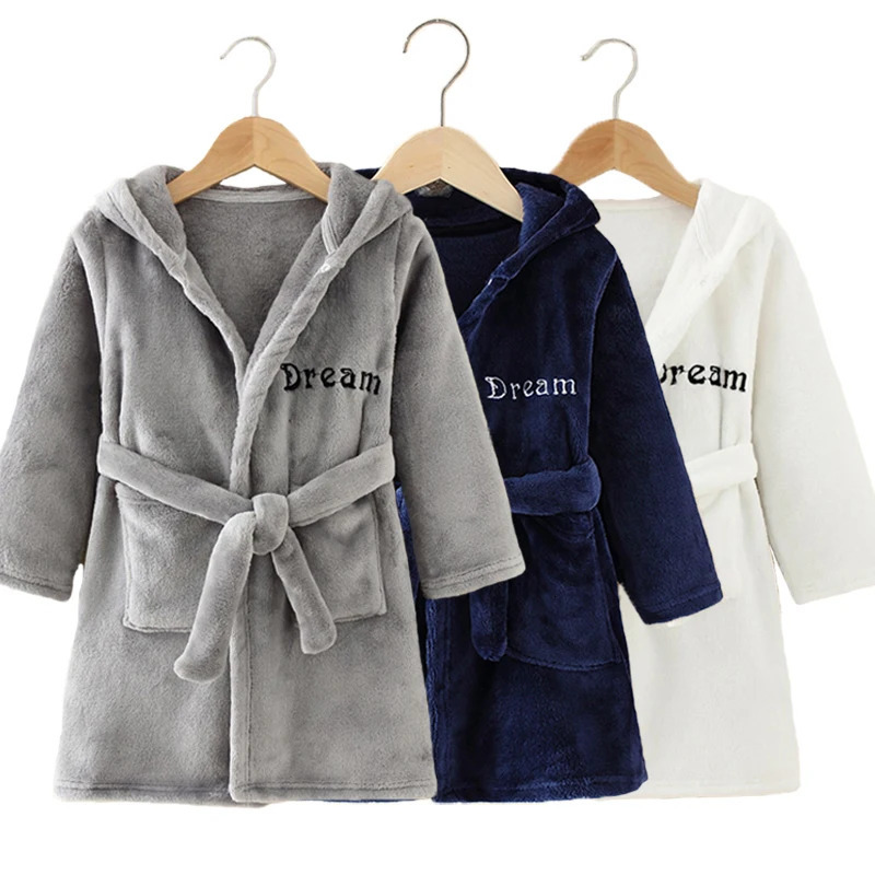 Boy and Girls Flannel Pajamas Robe Autumn Winter Children Sleepwear Soft Hooded Kids Homewear 28 Years 250725