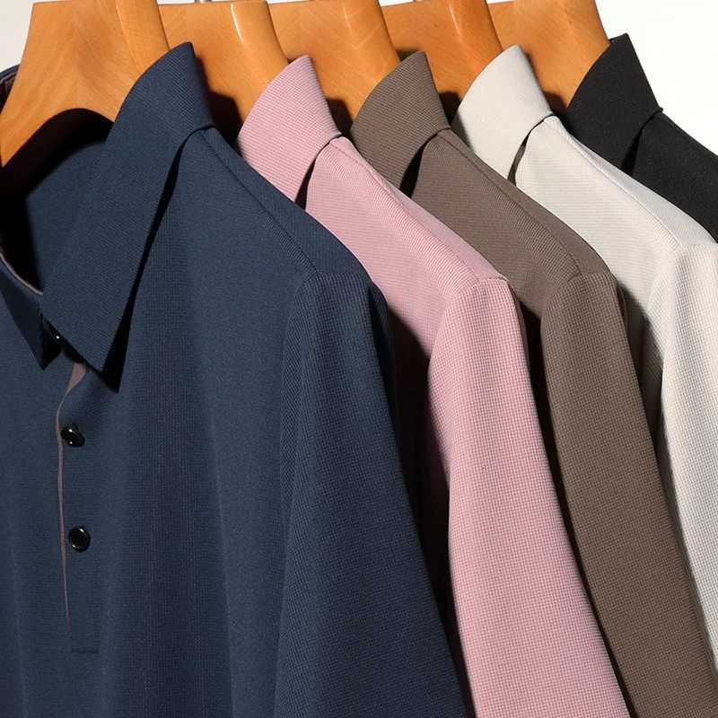 Fashionable Ice Silk Polo Shirt Mens Half Sleeved Casual Top Middle-aged Lapel Pullover Solid Color Short Sleeved Mens T-shirtXJ250725