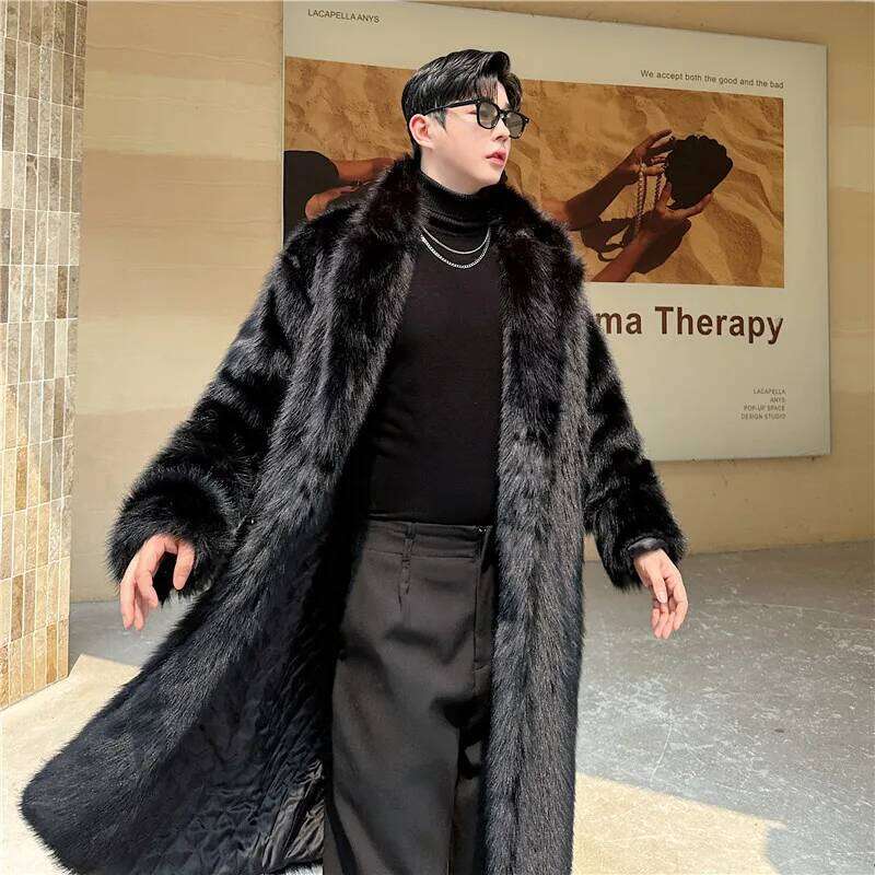 2025 Winter New Thickened Warm Solid Color Chic Plush Cotton-Padded Jackets Men's Medium Long High-End Trendy Loose Woolen Coat