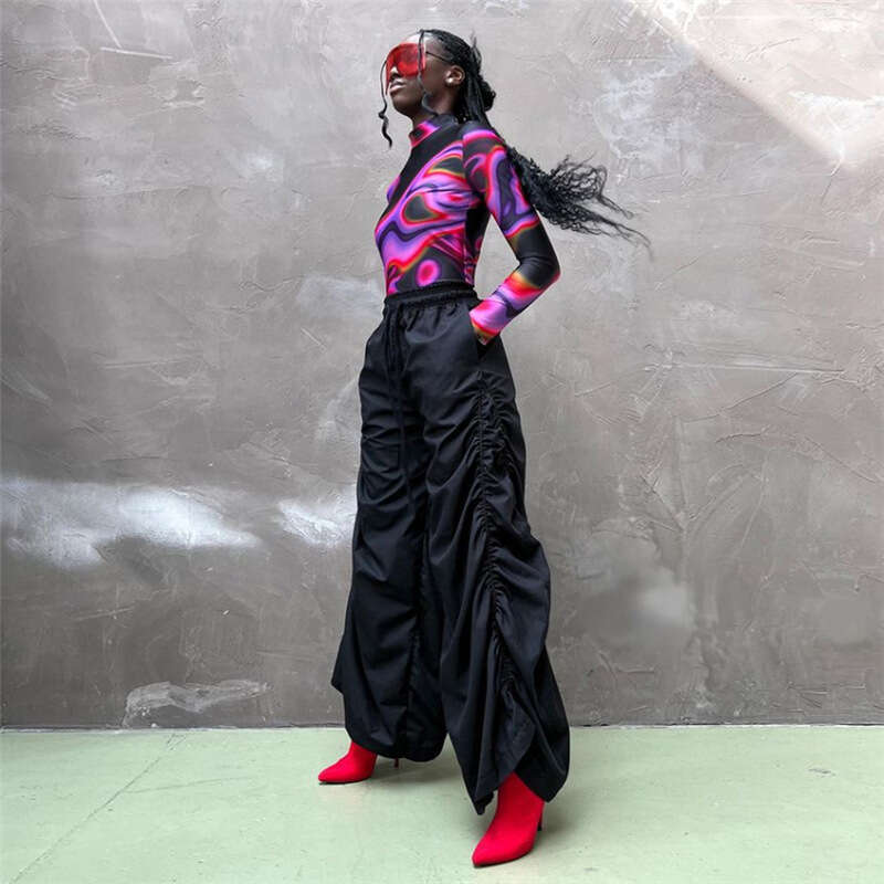 2023 Spring Women's Fashion New High Waist Hip Lift Pleated Loose Tie Casual Pants 179