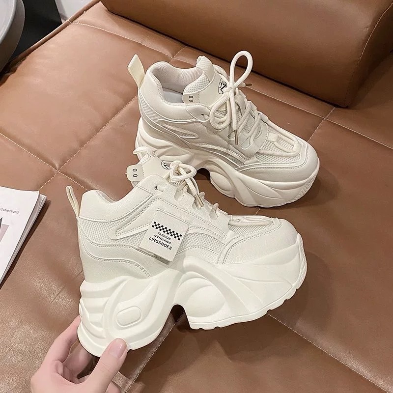 2025 Summer New 9cm Height Increasing Women's Thick Sole Petite High Heel Dad Versatile Sports Casual Shoes ddmythur