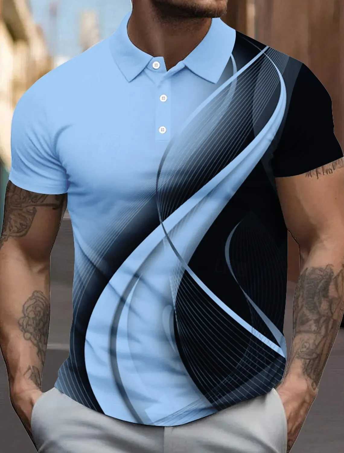 3D Printed Mens Line Polo Short Sleeve Polo Shirts Collared Shirts Business Casual School Outdoor Daily Wear Home Wear XJ250725