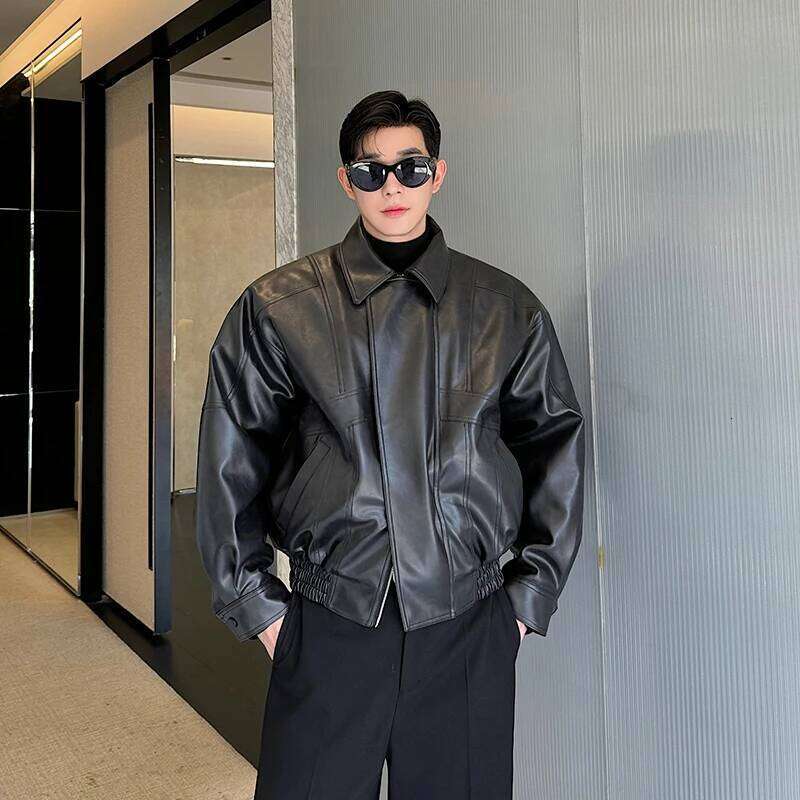 2025 Autumn Winter New High-End Handsome Locomotive Jackets Men's Short Windproof Long-Sleeve Faux Leather Cotton Jacket