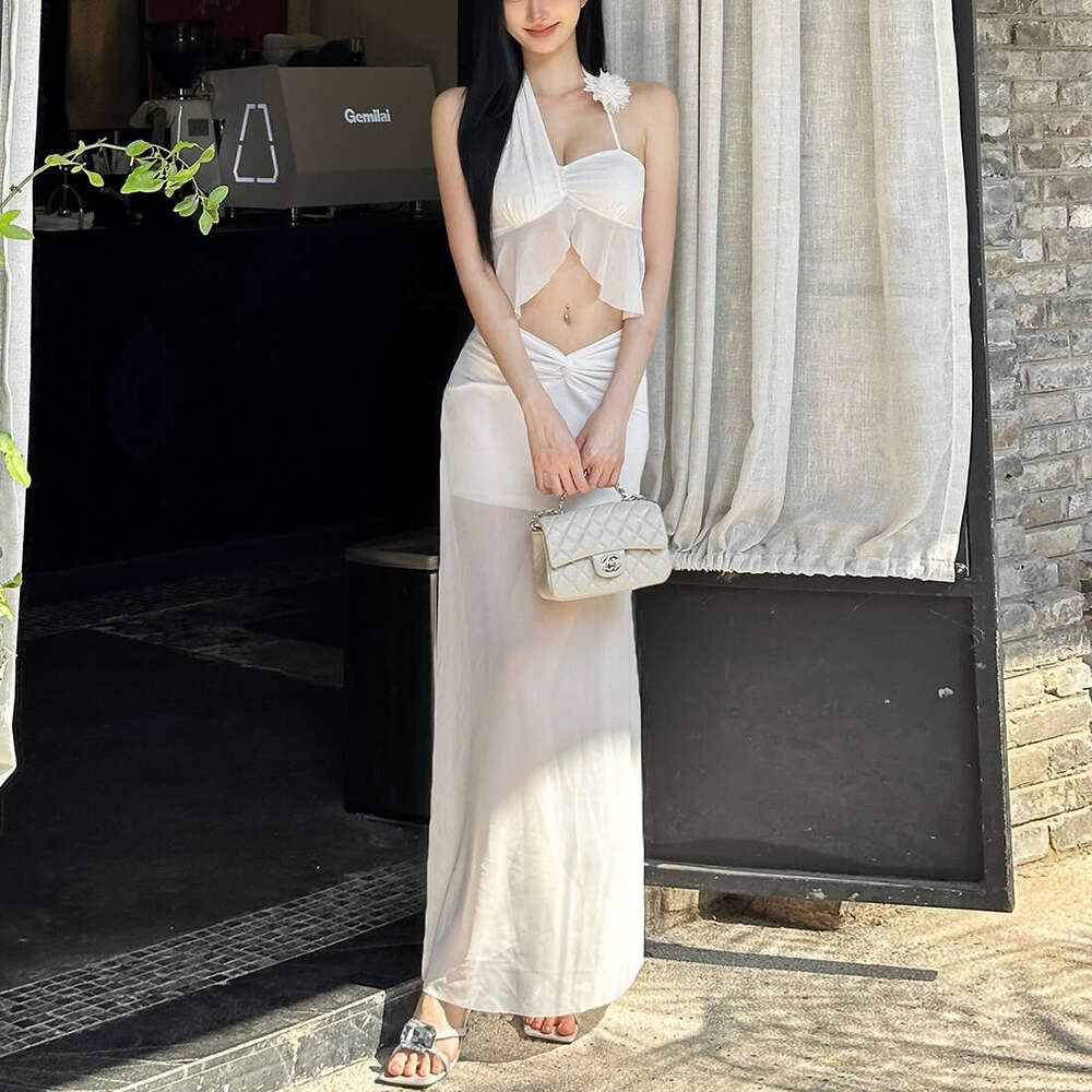 2025 Summer New Sexy Elegant One-Shoulder Strap Top High-Waisted Slimming Bodycon Skirt for Women d06