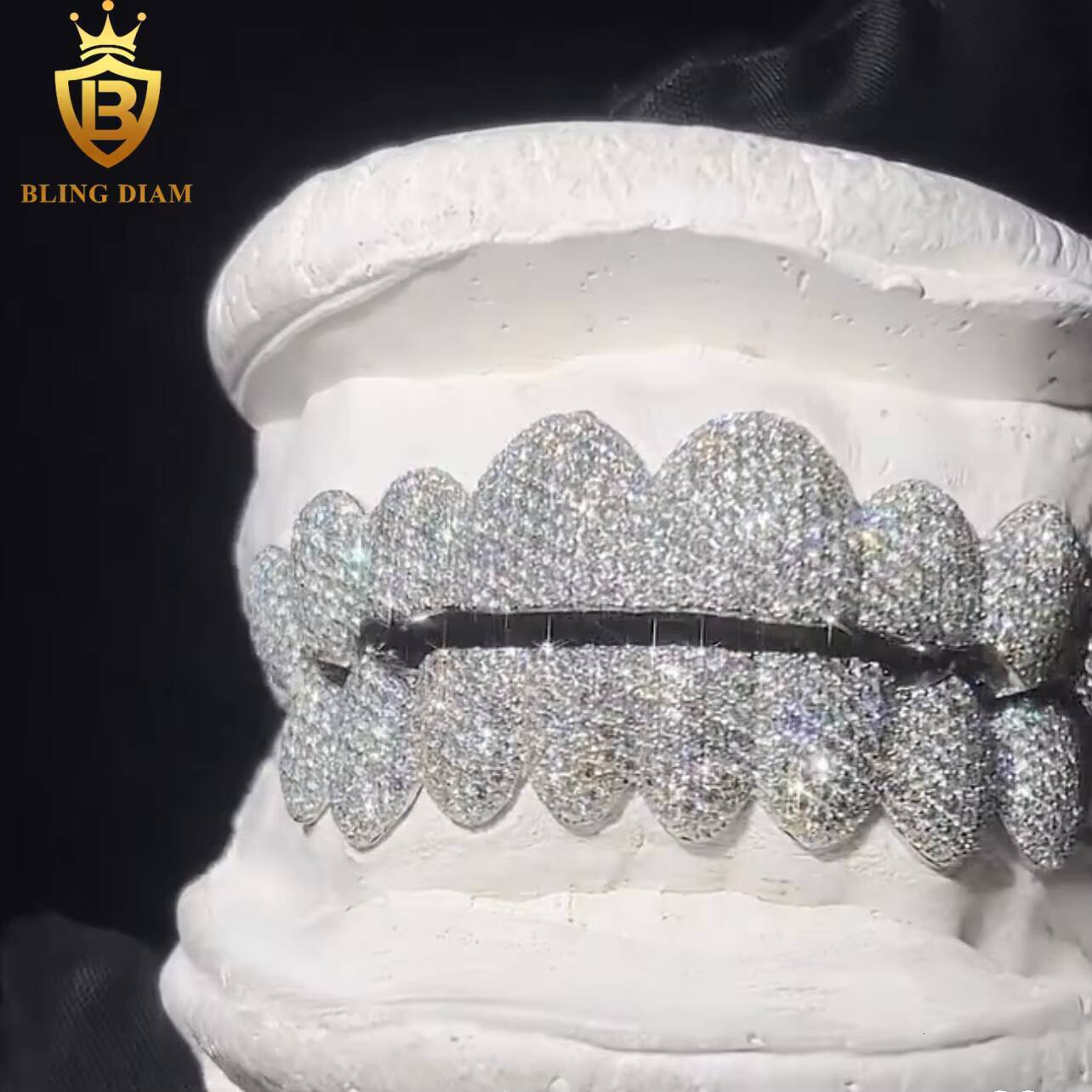 Blingdiam Jewelry Hip Hop Style Custom Teeth Grillz 925 Silver VVS Moissanite Iced Out Diamond