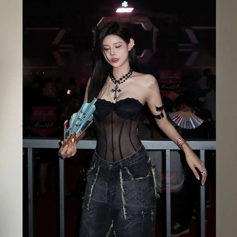 2025 Spring New Women's Fashion Solid Color Slim Street Style Off-Shoulder Tube Top Backless Vest b2e