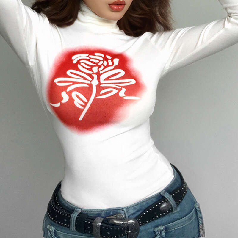 2023 Autumn Winter New Women's Solid Color Slim Street Fashion High Neck Long Sleeve Base Shirt 8df