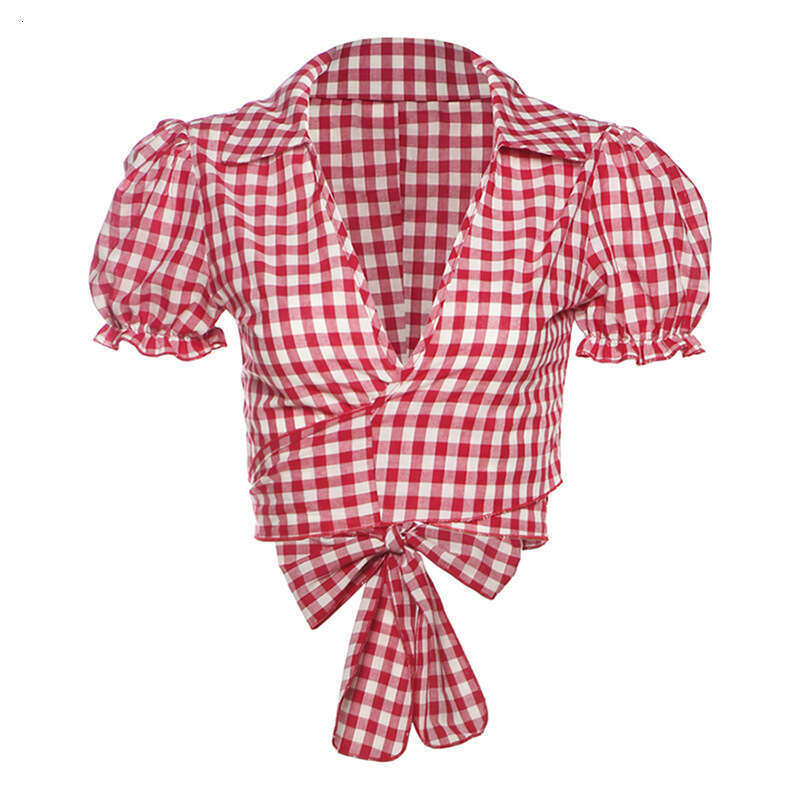 2025 Summer Trend Hot Girl Fashion Sexy Deep V Crop Plaid Slim Fit Personality Versatile Top 86f