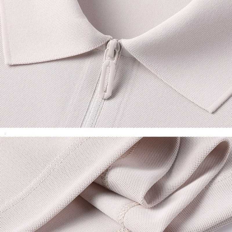 Mens Half-Zip Polo Shirt Light Beige Breathable Casual Slim Fit Stretch Cotton Classic Collar Business Casual Tops XJ250725