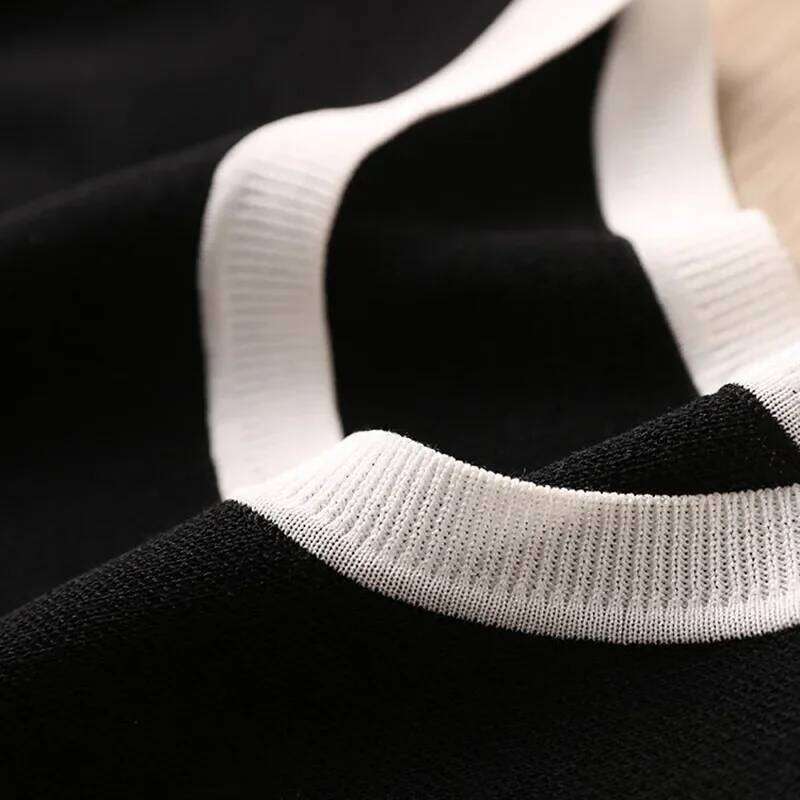 Designer Leisure High Quality 2024 Spring/Summer Women's Ice Silk Knitted Short-Sleeved Split Dress, Literary Style O-Neck Knee-Length Package Hi