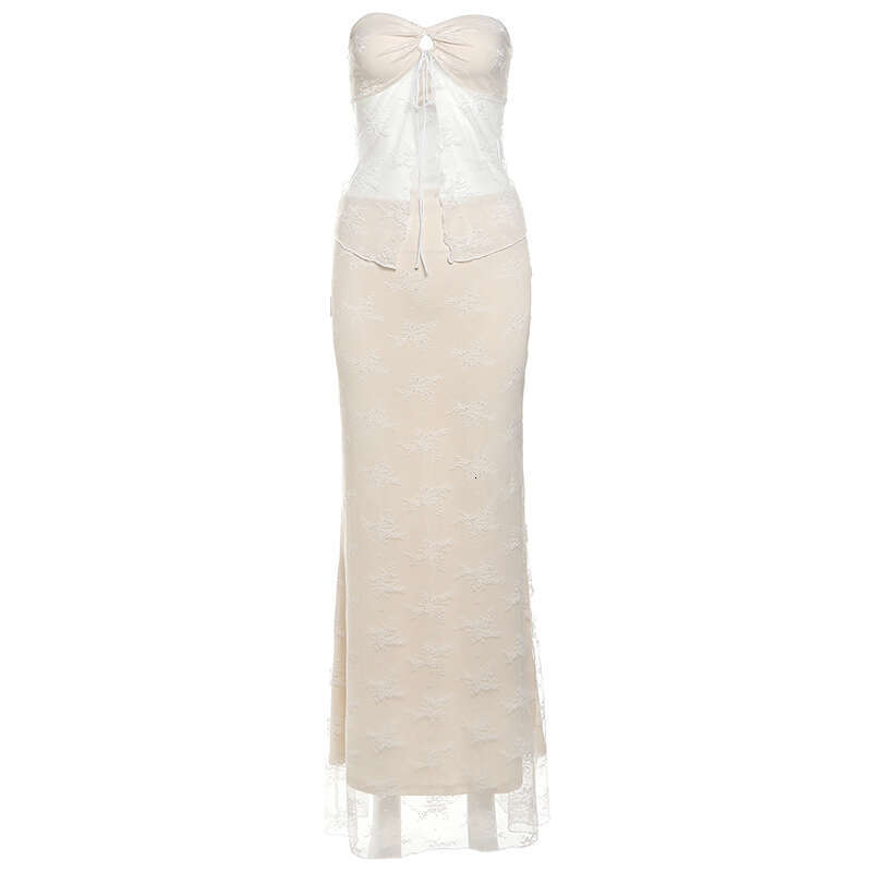 2025 Spring New Women's Solid Color Slim Fit Tube Top Vest Fashion High Waist Skirt Set a10