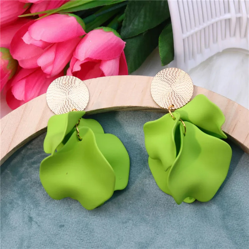 Korean Flower Drop Earrings for Women Rose Pink Color Vintage Petal Long Hanging Monther Gifts Accessories 2023 250715