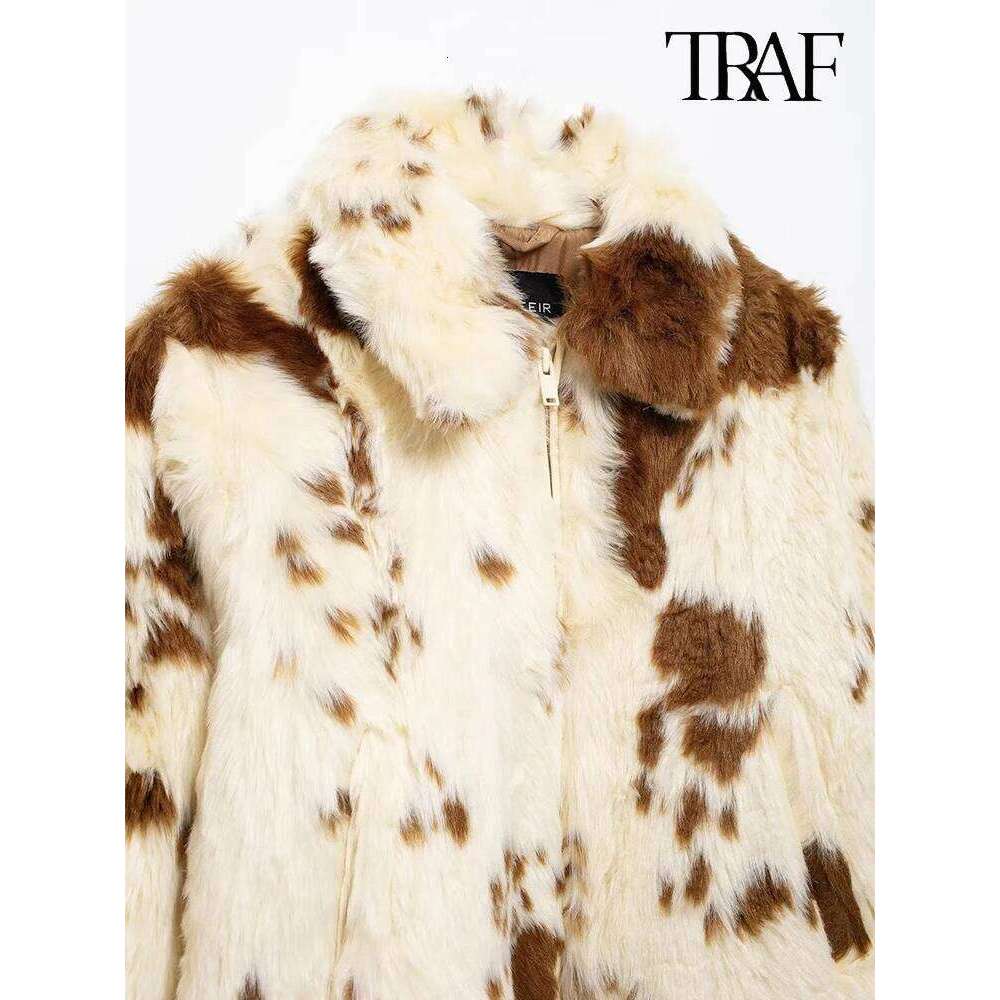 TRAF Women's Fashion 2024 Fall And Winter New Lapel Side Pocket Front Zipper Design Long Sleeve High Street Warm Jacket