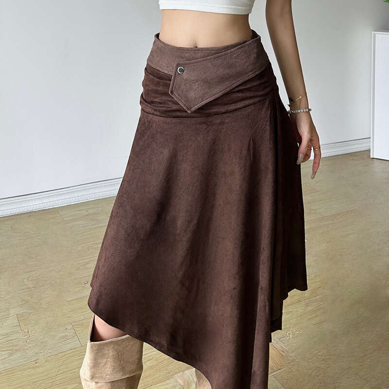 2024 Autumn New Women's Fashion Solid Color Loose Street Style High Waist Irregular Skirt 723