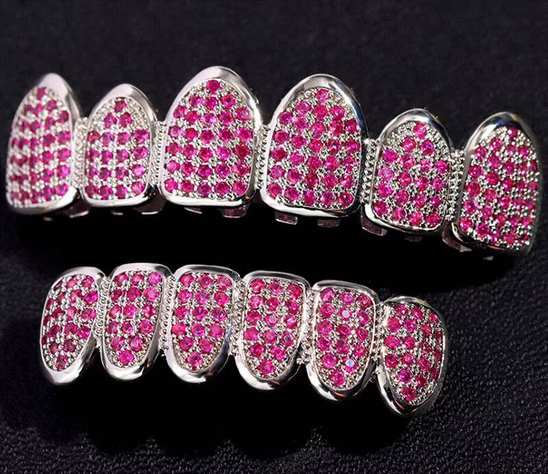 Silver Bling Hip Hop Grillz Mold Kit De Dent VVS Moissanite ZIRCON Iced Out Gold Grills Teeth Grillz Custom Grillz for Teeth
