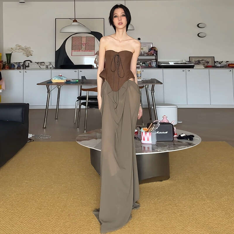 2025 Women's Spring New Fashion Sexy Tube Top High Waist Fake Two-Piece Dress a6e