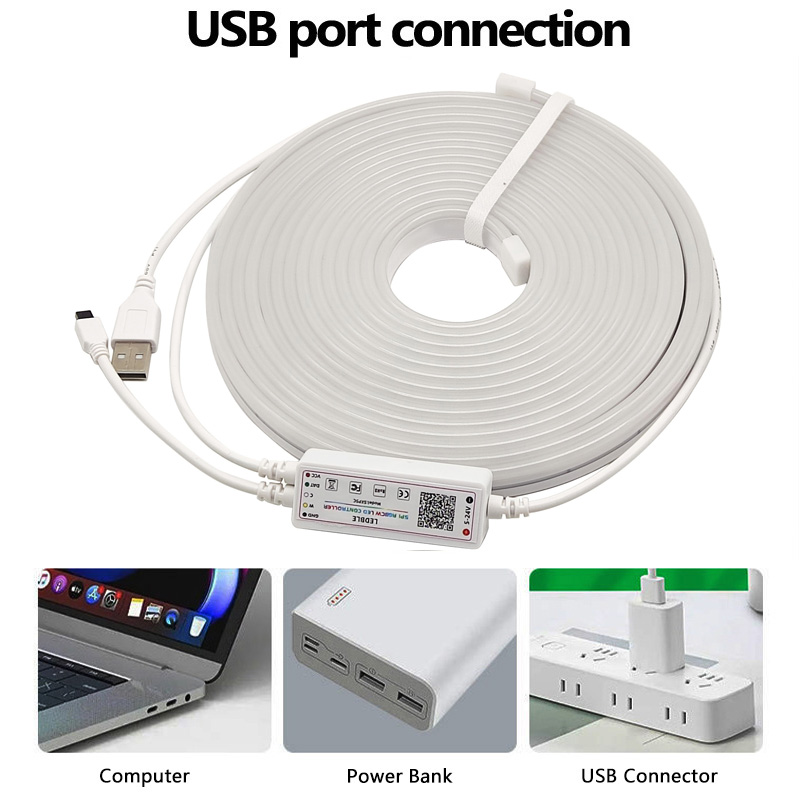5V USB RGBCCT Neon LED Strip 5M IP65 IC Smart Neon Lamp Tape with Phone App and Remote for DIY Neon Decoration Lighting