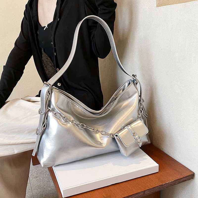 Black Vintage Underarm Bag Women Chain Decorative Shoulder Bag With Mini Purse Large Capacity Shopper Tote Handbags Y250725