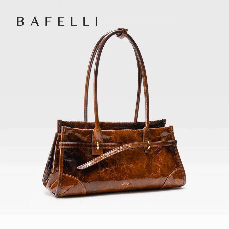 Genuine Boston Women's 2025 New Oil Wax Leather Baguette Bag Shoulder Crossbody Vintage Large Capacity