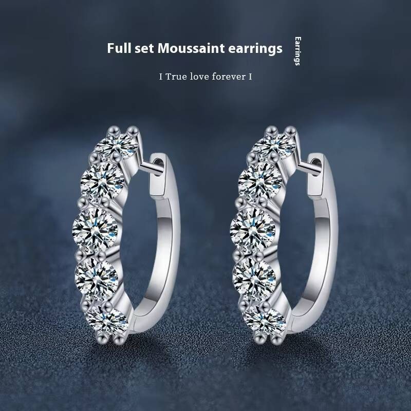 925 Silver Moissanite Earrings Elegant Cross-Border Jewelry for Hot Sale Fashionable Pure Silver Ear Studs