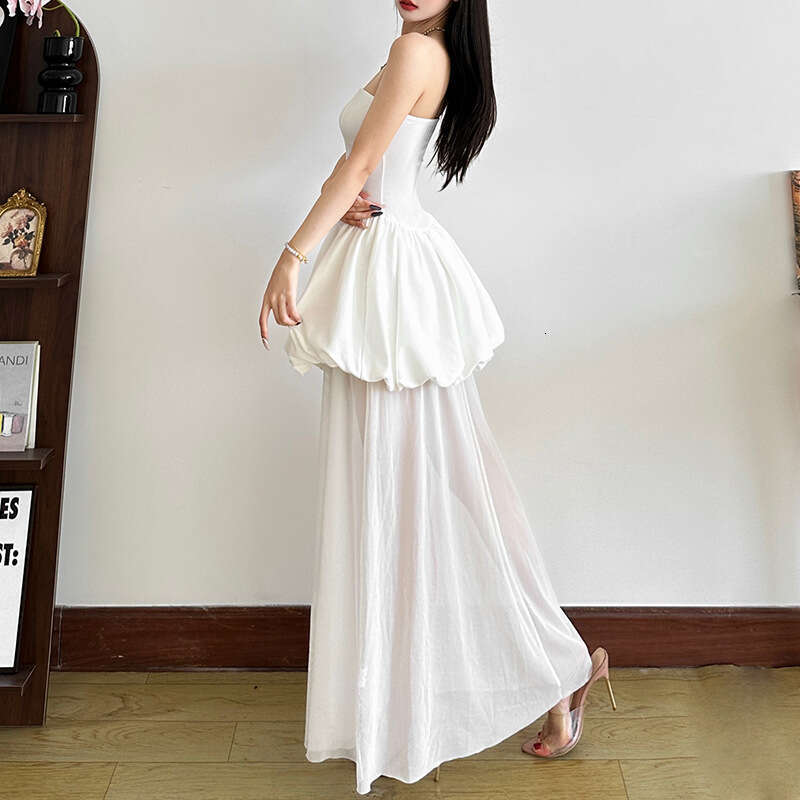 2025 Summer New Sleeveless Backless Tube Top Floral Waist Slimming Puff Long Dress for Women d55