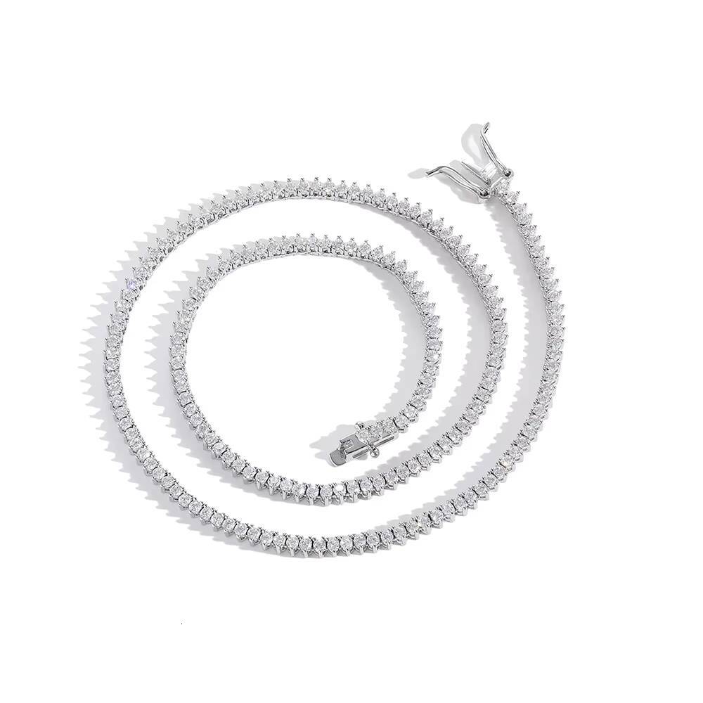 Hot Selling Fashion 2mm Cz Prong Setting Brass 1 Row Tennis Chain Necklace