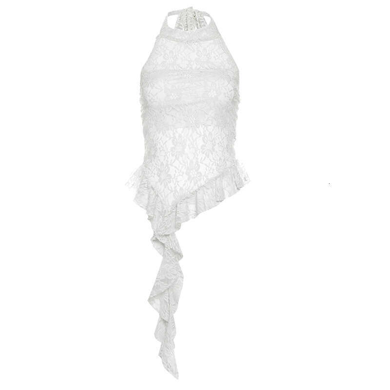 2024 Women's Summer New Fashion Sexy Round Neck Sleeveless Lace Trim Tank Top 489