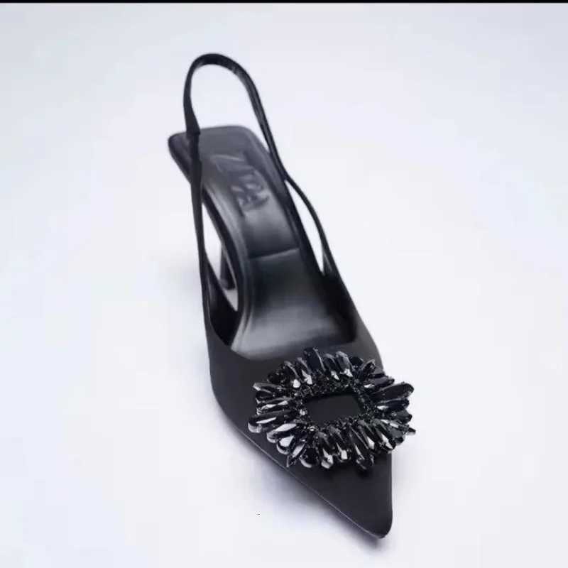 2024Black Rhinestone High Heels Slingback Stiletto Sandals Woman Pumps Fashion Female Red Green Heeled Z250725