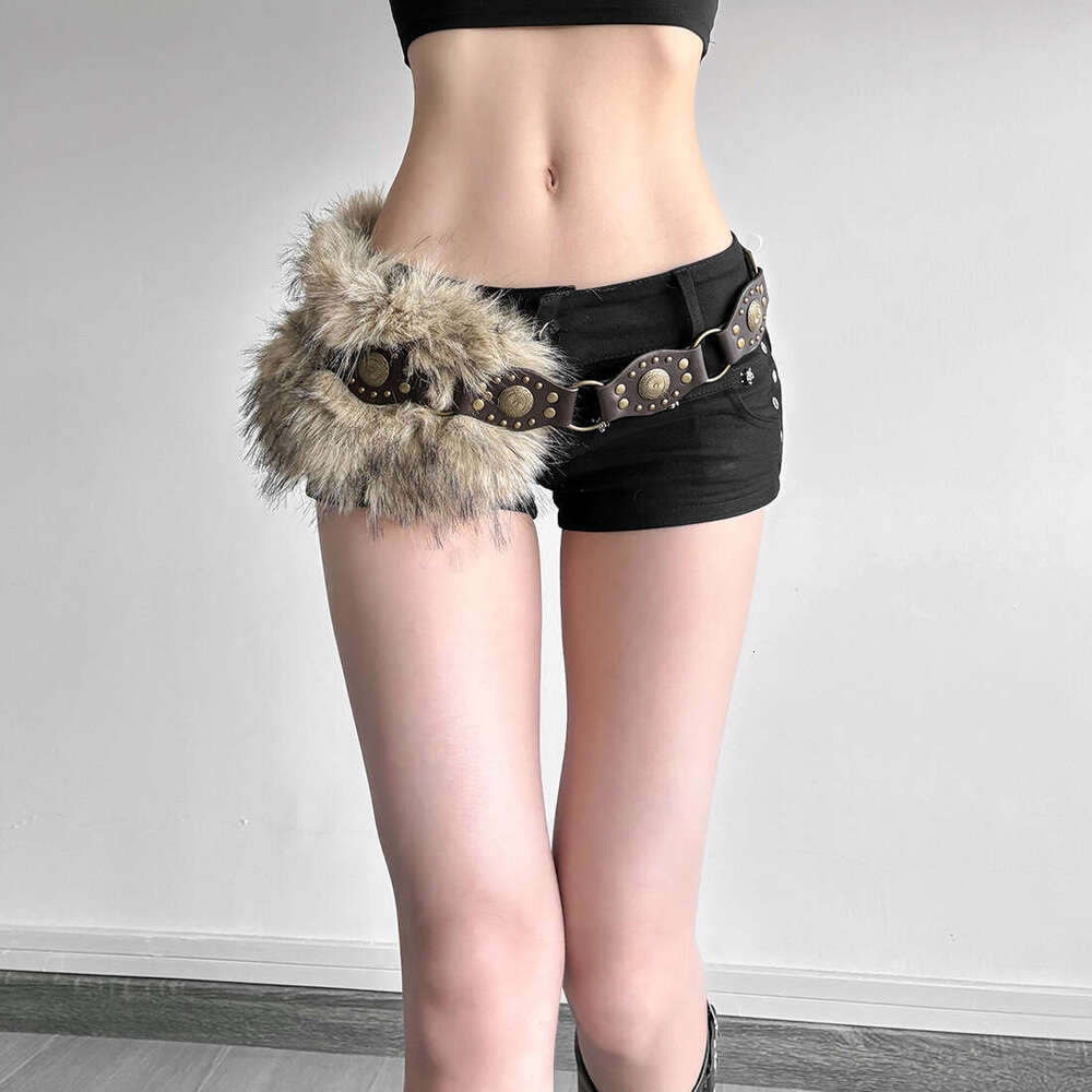 2025 Summer New Style Furry Patchwork Personality Loose Versatile Fashion Trend Waist Decoration for Women f59