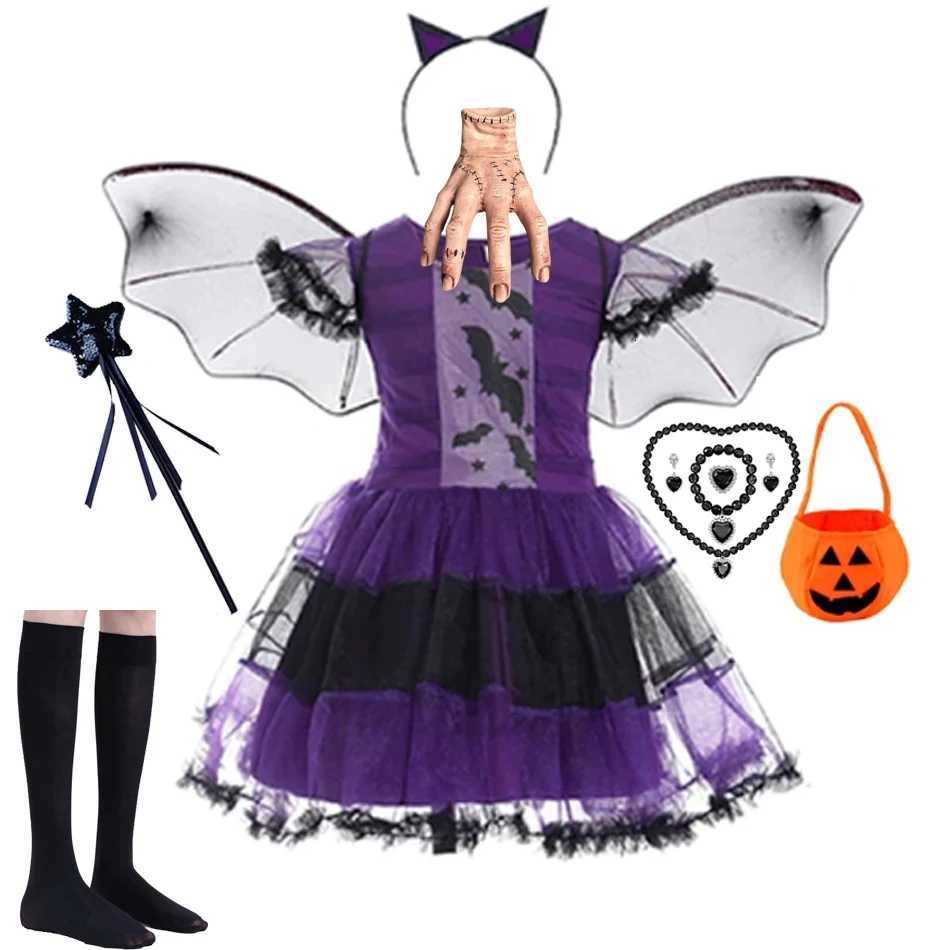 Baby Girls Vampire Witch Par Dress Candy Bag Headband Wing Clothing Sets Cosplay Pumpkin Carnival Children Halloween Costume Z250725