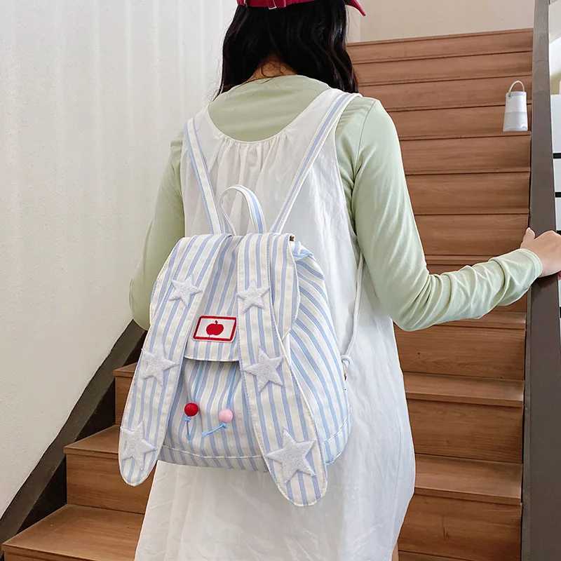 Ladies Backpack Striped Stars Sweet Cute Japanese Kaii JK Preppy Style Large Capacity Waterproof Schoolbags For Students Y250724