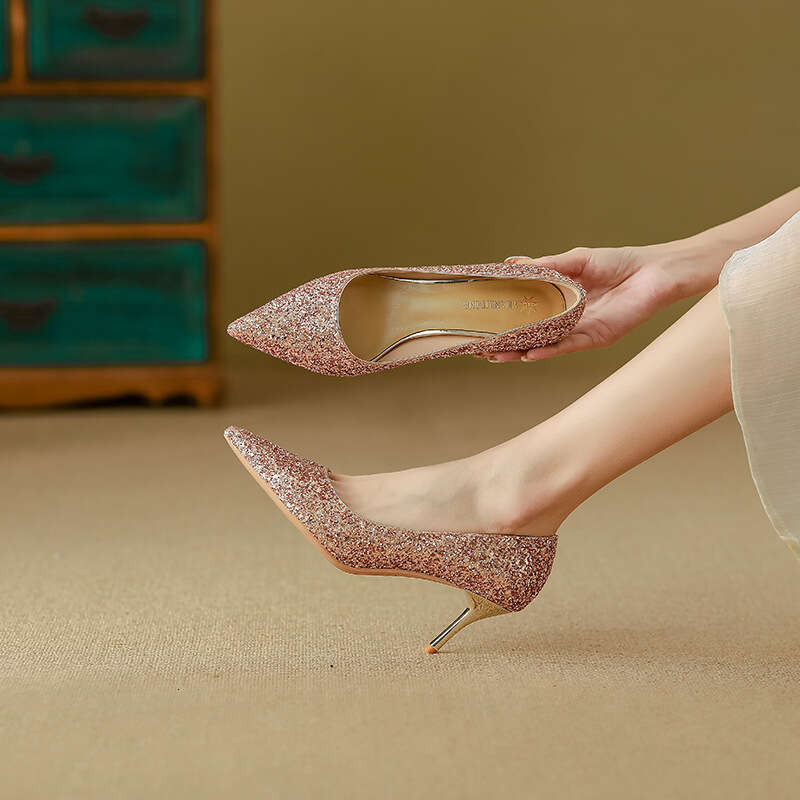 Wedding Xiuhe Bridal Two-Way Bride Shoes Genuine Leather Comfortable Breathable Non-Suffocating Banquet High Heels Women's High-End Feel